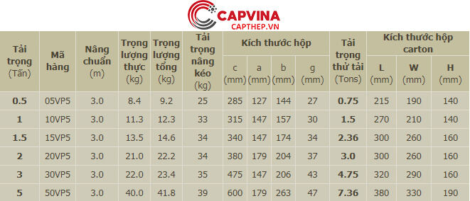 thông số kỹ thuật palang xích kéo tay nitto