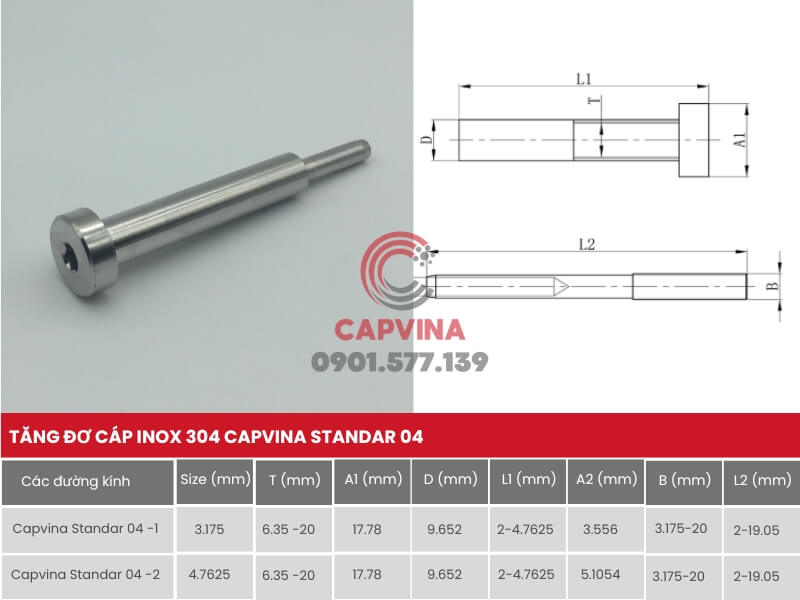 thông số kỹ thuật tăng đơ inox